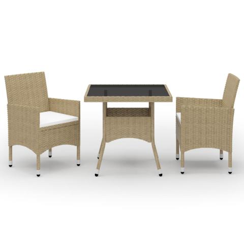 Mobilier à dîner salon de jardin 3 pièces beige résine tressée et verre 02_0014748 Mobilier à dîner salon de jardin 3 pièces beige résine tressée et verre 02_0014748