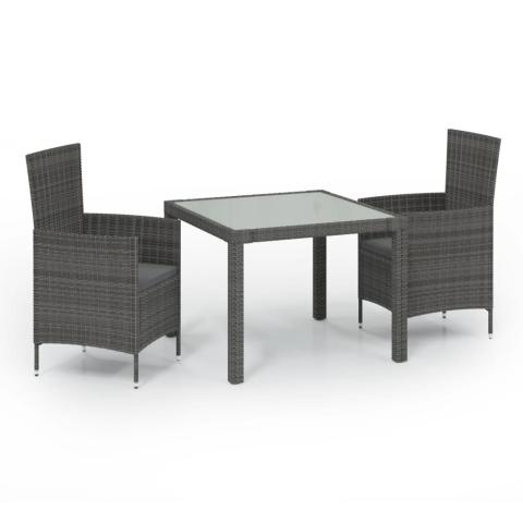 Mobilier à dîner salon de jardin 3 pièces et coussins résine tressée gris 02_0014761 Mobilier à dîner salon de jardin 3 pièces et coussins résine tressée gris 02_0014761