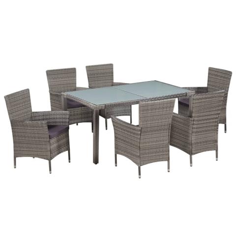 Mobilier à dîner salon de jardin 7 pièces et coussins résine tressée gris 02_0014819