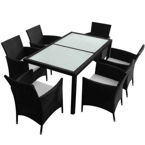 Mobilier à dîner salon de jardin 7 pièces avec coussins résine tressée noir 02_0014932 Mobilier à dîner salon de jardin 7 pièces avec coussins résine tressée noir 02_0014932