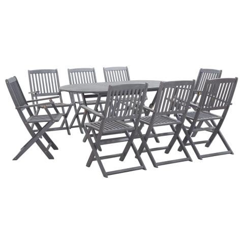 Mobilier à dîner salon de jardin 9 pièces bois d'acacia massif gris 02_0014826