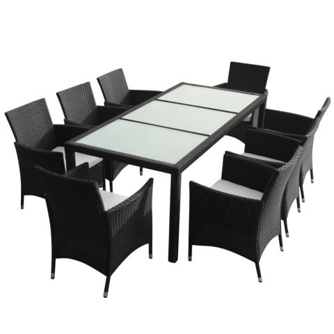 Mobilier à dîner salon de jardin 9 pièces et coussins résine tressée noir 02_0014845 Mobilier à dîner salon de jardin 9 pièces et coussins résine tressée noir 02_0014845