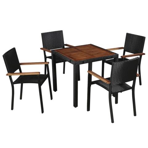 Mobilier d'extérieur 5 pièces résine tressée et bois d'acacia noir 02_0014528