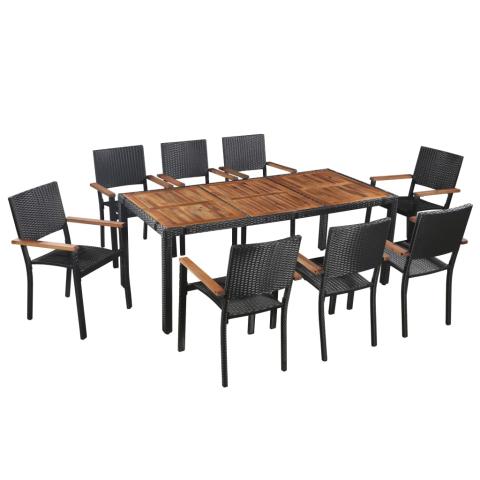 Mobilier d'extérieur 9 pièces résine tressée et bois d'acacia noir 02_0014529