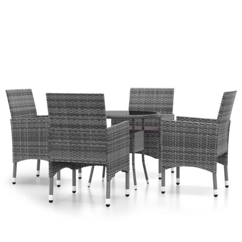 Mobilier de salle à manger de jardin 5 pièces résine tressée gris 02_0014594