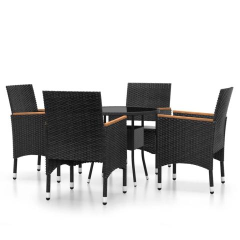 Mobilier de salle à manger de jardin 5 pièces résine tressée noir 02_0014596