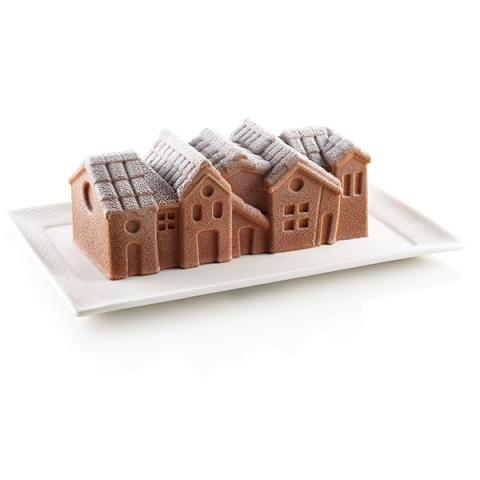 Moule 3D bûche village enneigé en silicone Silikomart Moule 3D bûche village enneigé en silicone Silikomart