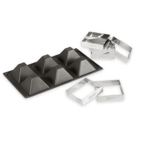Moule silicone 6 pyramides+ 6 cadres à tartelettes Patisse