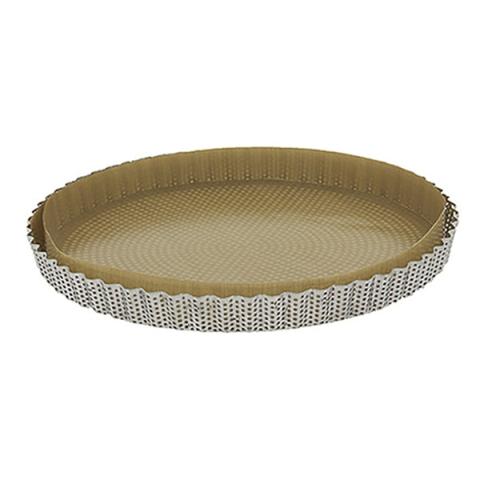 Moule à tarte amovible 28 cm inox perforé et feuille de cuisson antiadhésive De Buyer Moule à tarte amovible 28 cm inox perforé et feuille de cuisson antiadhésive De Buyer