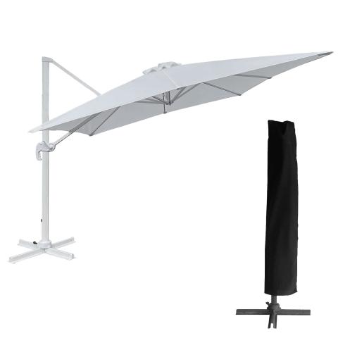 Parasol déporté MOLOKAI carré 3x3m blanc + housse Happy Garden