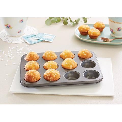 Plaque 12 mini-muffins acier revêtement antiadhérent 26 cm Mathon Plaque 12 mini-muffins acier revêtement antiadhérent 26 cm Mathon