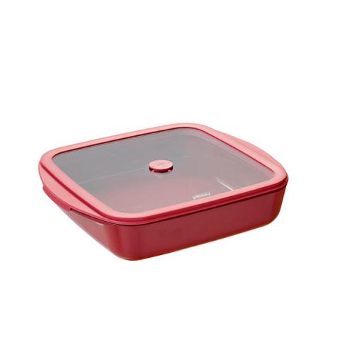 Plat à four carré en verre borosilicate avec couvercle Grenat 1,6 L Pebbly Plat à four carré en verre borosilicate avec couvercle Grenat 1,6 L Pebbly