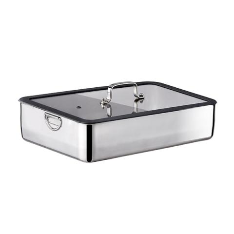 Plat à four en inox avec couvercle transparent 36 x 25 cm Inoxriv