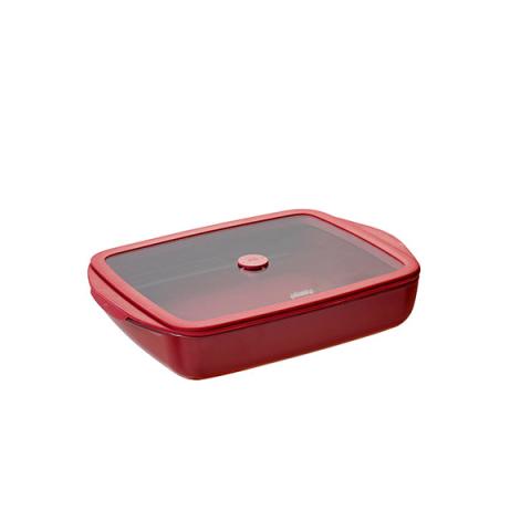 Plat à four rectangulaire en verre borosilicate avec couvercle Grenat 1,6L Pebbly Plat à four rectangulaire en verre borosilicate avec couvercle Grenat 1,6L Pebbly