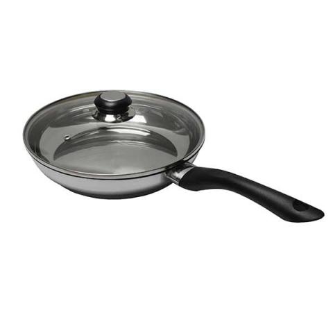 Poêle inox avec couvercle en verre 28 cm Baumalu Poêle inox avec couvercle en verre 28 cm Baumalu