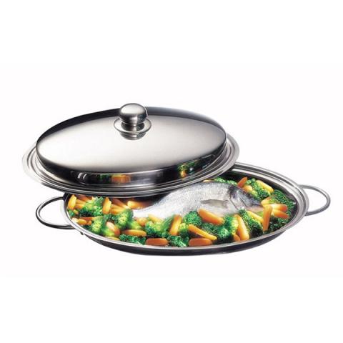 Poissonnière ovale en inox et couvercle 40 cm Inoxriv