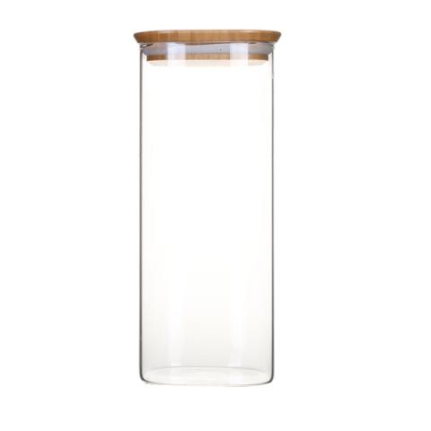 Pot en verre carré couvercle bambou 2,2L Pebbly