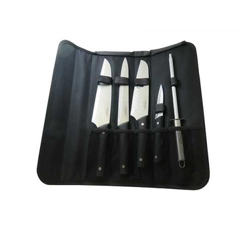 Sacoche 4 couteaux de cuisine et fusil à aiguiser manche noir Pradel Jean Dubost Sacoche 4 couteaux de cuisine et fusil à aiguiser manche noir Pradel Jean Dubost