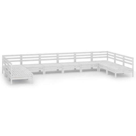 Salon de jardin meuble d'extérieur ensemble de mobilier 10 pièces blanc bois de pin massif 02_0015194