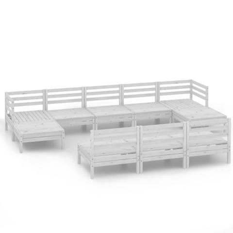 Salon de jardin meuble d'extérieur ensemble de mobilier 10 pièces blanc bois de pin massif 02_0015202