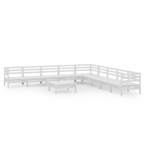 Salon de jardin meuble d'extérieur ensemble de mobilier 10 pièces bois de pin massif blanc 02_0015240