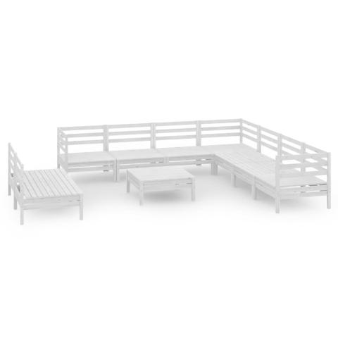 Salon de jardin meuble d'extérieur ensemble de mobilier 10 pièces bois de pin massif blanc 02_0015242