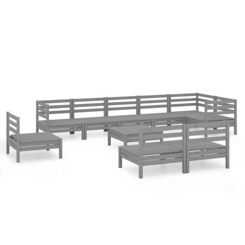 Salon de jardin meuble d'extérieur ensemble de mobilier 10 pièces bois de pin massif gris 02_0015247 Salon de jardin meuble d'extérieur ensemble de mobilier 10 pièces bois de pin massif gris 02_0015247