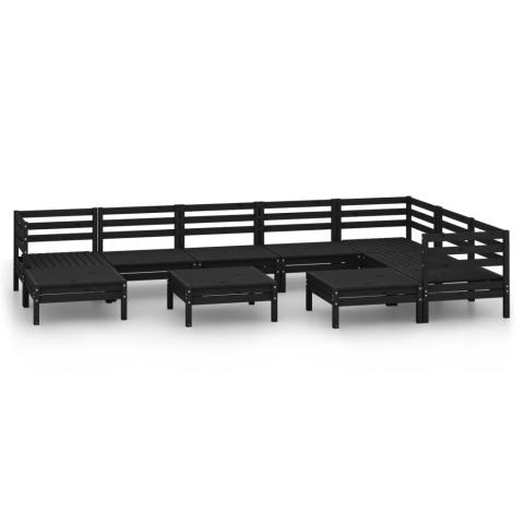 Salon de jardin meuble d'extérieur ensemble de mobilier 10 pièces bois de pin massif noir 02_0015255