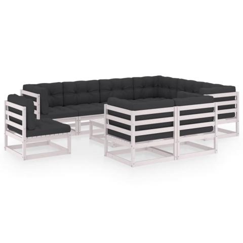 Salon de jardin meuble d'extérieur ensemble de mobilier 10 pièces avec coussins blanc bois de pin massif 02_0014972