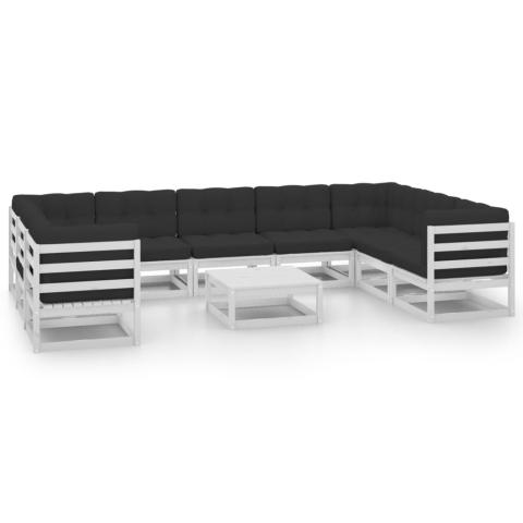 Salon de jardin meuble d'extérieur ensemble de mobilier 10 pièces avec coussins blanc bois de pin massif 02_0014976