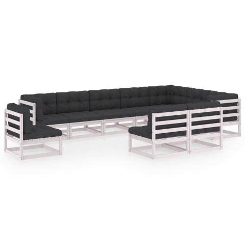 Salon de jardin meuble d'extérieur ensemble de mobilier 10 pièces avec coussins blanc bois de pin massif 02_0014978 Salon de jardin meuble d'extérieur ensemble de mobilier 10 pièces avec coussins blanc bois de pin massif 02_0014978