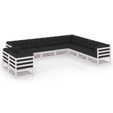 Salon de jardin meuble d'extérieur ensemble de mobilier 10 pièces avec coussins blanc bois de pin massif 02_0014979 Salon de jardin meuble d'extérieur ensemble de mobilier 10 pièces avec coussins blanc bois de pin massif 02_0014979