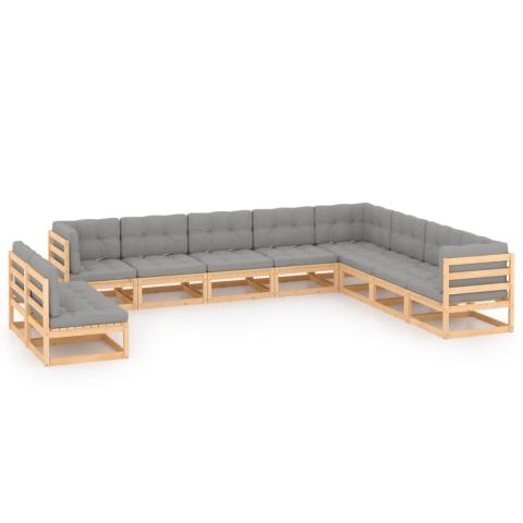 Salon de jardin meuble d'extérieur ensemble de mobilier 10 pièces avec coussins bois de pin massif 02_0015002