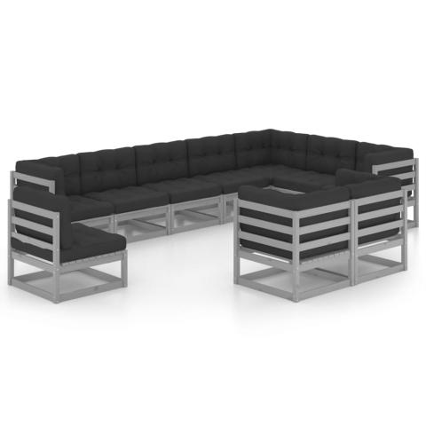 Salon de jardin meuble d'extérieur ensemble de mobilier 10 pièces avec coussins gris bois de pin massif 02_0015023 Salon de jardin meuble d'extérieur ensemble de mobilier 10 pièces avec coussins gris bois de pin massif 02_0015023