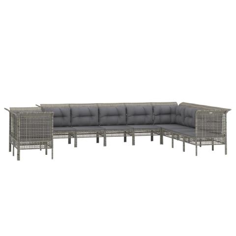Salon de jardin meuble d'extérieur ensemble de mobilier 10 pièces avec coussins gris résine tressée 02_0015056