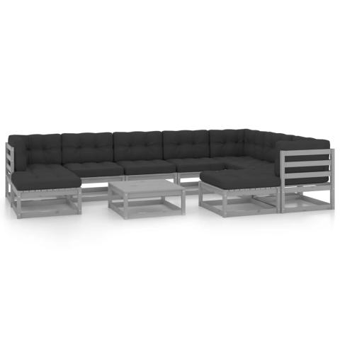 Salon de jardin meuble d'extérieur ensemble de mobilier 10 pièces avec coussins gris bois de pin massif 02_0015029 Salon de jardin meuble d'extérieur ensemble de mobilier 10 pièces avec coussins gris bois de pin massif 02_0015029