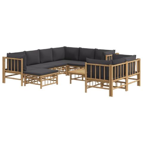 Salon de jardin meuble d'extérieur ensemble de mobilier 10 pièces avec coussins gris foncé bambou 02_0015043 Salon de jardin meuble d'extérieur ensemble de mobilier 10 pièces avec coussins gris foncé bambou 02_0015043