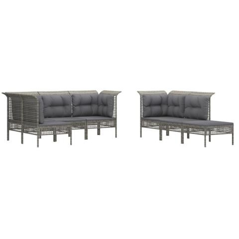Salon de jardin meuble d'extérieur ensemble de mobilier 10 pièces avec coussins gris résine tressée 02_0015055