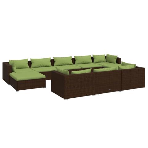 Salon de jardin meuble d'extérieur ensemble de mobilier 10 pièces avec coussins marron résine tressée 02_0015095