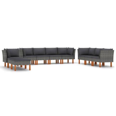 Salon de jardin meuble d'extérieur ensemble de mobilier 10 pièces avec coussins résine tressée gris 02_0015133