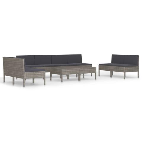 Salon de jardin meuble d'extérieur ensemble de mobilier 10 pièces avec coussins résine tressée gris 02_0015139 Salon de jardin meuble d'extérieur ensemble de mobilier 10 pièces avec coussins résine tressée gris 02_0015139