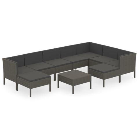 Salon de jardin meuble d'extérieur ensemble de mobilier 10 pièces avec coussins résine tressée gris 02_0015140