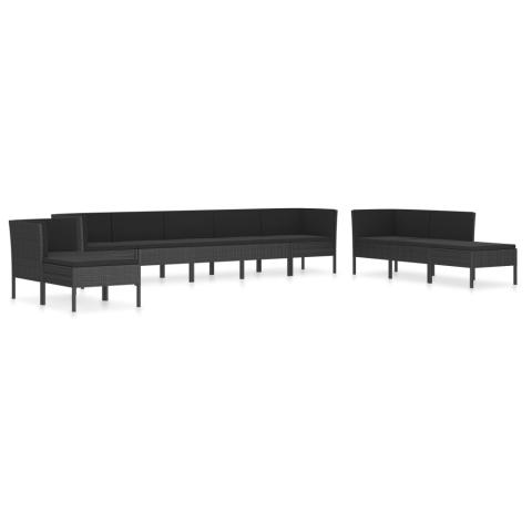 Salon de jardin meuble d'extérieur ensemble de mobilier 10 pièces avec coussins résine tressée noir 02_0015174 Salon de jardin meuble d'extérieur ensemble de mobilier 10 pièces avec coussins résine tressée noir 02_0015174