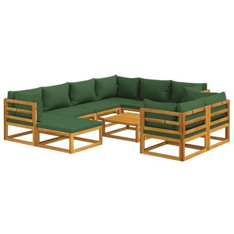 Salon de jardin meuble d'extérieur ensemble de mobilier 10 pièces avec coussins vert bois massif 02_0015192 Salon de jardin meuble d'extérieur ensemble de mobilier 10 pièces avec coussins vert bois massif 02_0015192