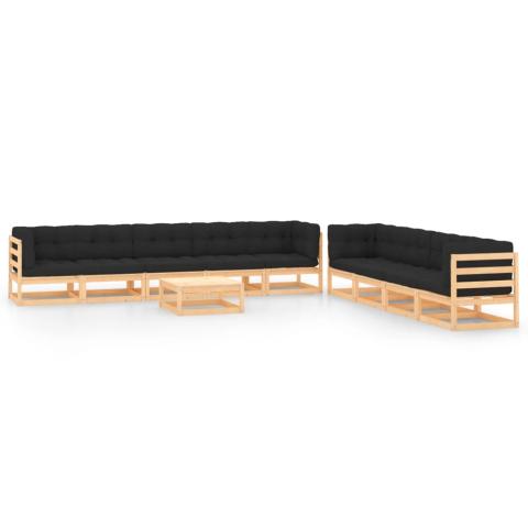 Salon de jardin meuble d'extérieur ensemble de mobilier 10 pièces avec coussins anthracite pin massif 02_0014966