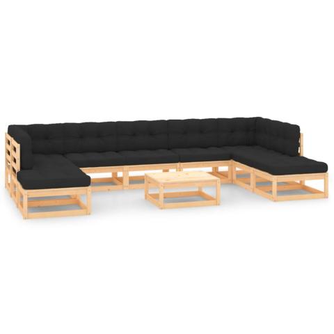 Salon de jardin meuble d'extérieur ensemble de mobilier 10 pièces avec coussins anthracite pin massif 02_0014967