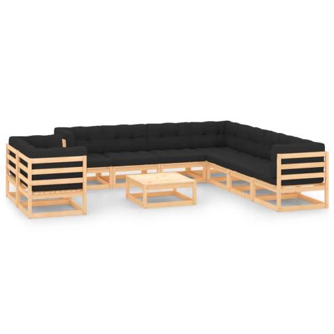 Salon de jardin meuble d'extérieur ensemble de mobilier 10 pièces avec coussins anthracite pin massif 02_0014969