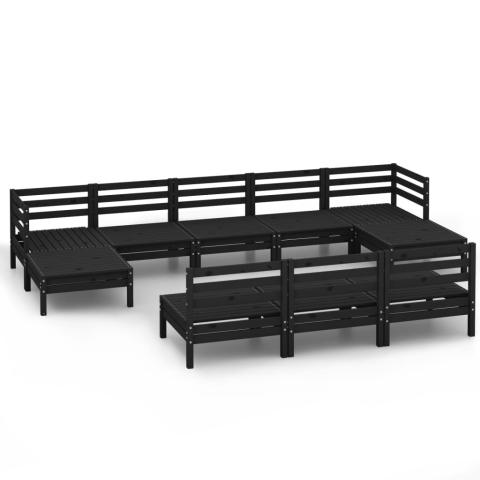 Salon de jardin meuble d'extérieur ensemble de mobilier 10 pièces noir bois de pin massif 02_0015274