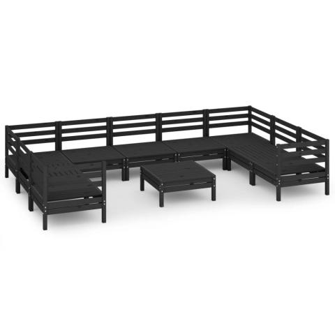 Salon de jardin meuble d'extérieur ensemble de mobilier 10 pièces noir bois de pin massif 02_0015275