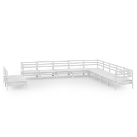 Salon de jardin meuble d'extérieur ensemble de mobilier 11 pièces bois de pin massif blanc 02_0015496